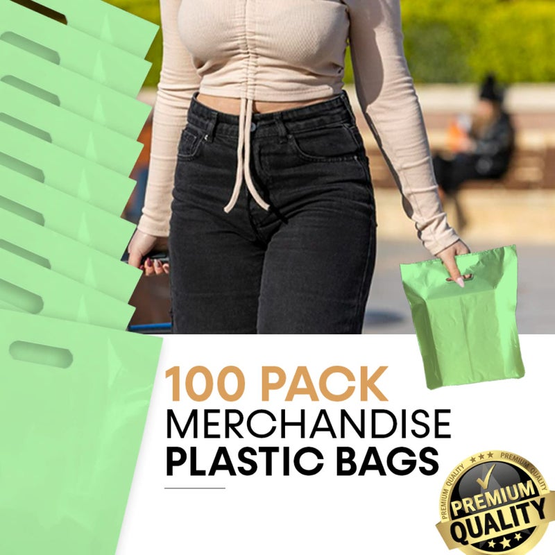 Bags4U Merchandise Bags, Die Cut Handles, Strong, Durable, and Tear Resistant Bags Perfect for Retail, Boutiques, or Any Events, Different sizes and colors (Green, 9x12 Inch (Pack of 100) - Image 4
